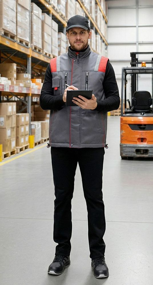 Жилет мужской утепленный рабочий Авангард серый-красный