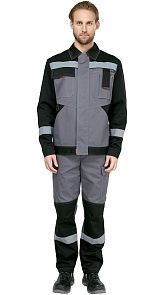 Костюм мужской рабочий летний "Гудзон" NEW с пк серый-черный